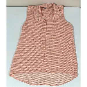 Darjoni Orange Geometric Collared Button-Down Tank Top Shirt Blouse Size S 🧡✨